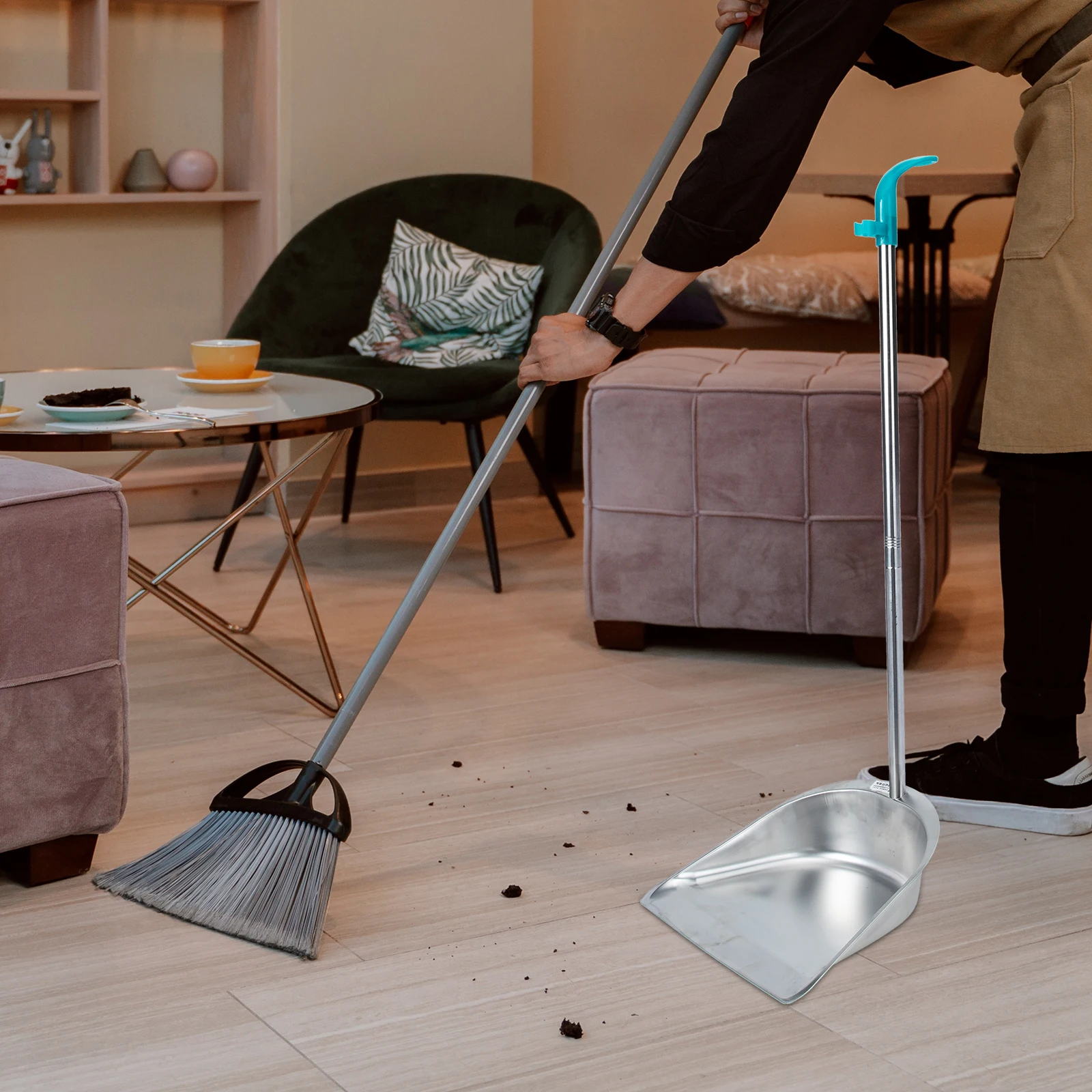 

Heavy Duty Garbage Shovel Dust Pan Large Opening Long Handle Cleaning Supplies Stainless Steel Household Kitchen Practical