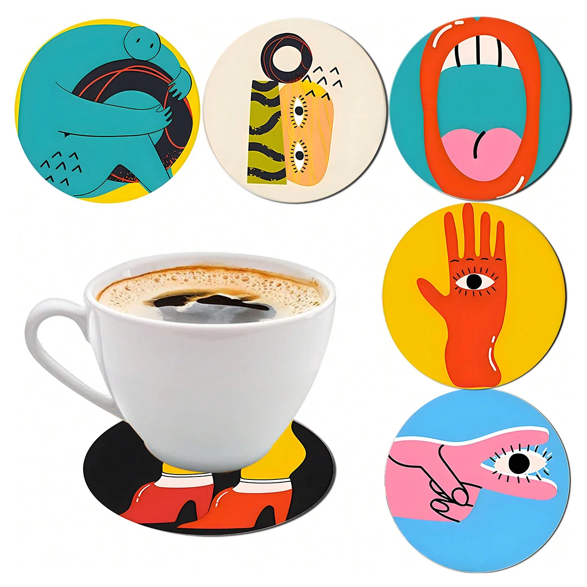 6Pcs Cup Mat Coaster Picasso Style Acrylic Cup Drink Mat Plate Rug Mug Pad Coasters for Mugs and Cups Table Decoration