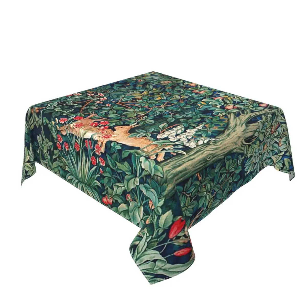 GREENERY, FOREST ANIMALS Hares Blue Green Waterproof Square Tablecloth Oilproof Table Cloth for Kitchen Dining Table Cover
