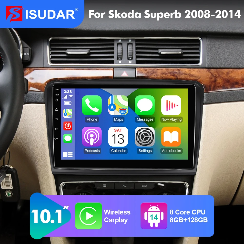 

Автомобильный радиоприемник Isudar, 10,1 дюйма, Android 12, для Skoda Superb 2 2008-2014 Carplay, автомобильный стерео GPS No 2din