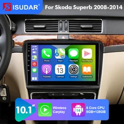 2026 new! 10.1 Inch Isudar Android 14 Car Radio For Skoda Superb 2 B6 2008-2014 Carplay Auto Stereo GPS camera LTE No 2din