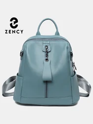 Nueva mochila Zency de cuero genuino para mujer, mochila escolar, bolso de viaje de gran capacidad, bolso de hombro de diseñador 2024, mochila