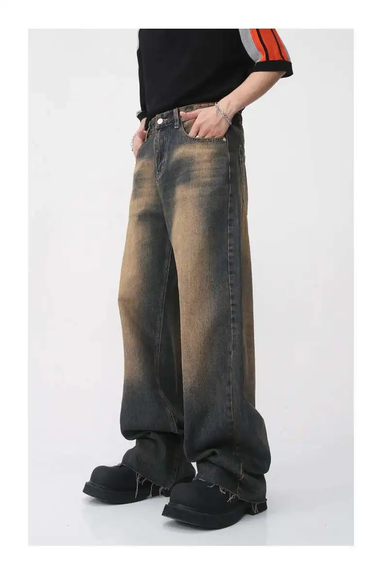 [IEFB] Herren Vintage Jeans mit Farbverlauf Y2K Streetwear Mittelhohes Bein mit Ausgefranstem Saum Distressed Denim Lange Hose 9A8628 – Detail 13