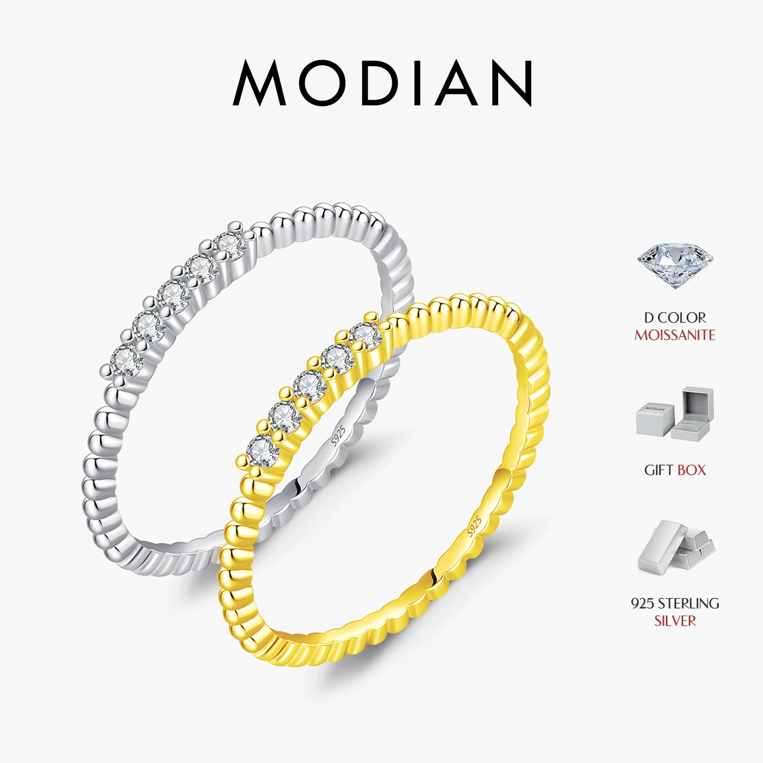 

MODIAN Sparkling Moissanite Eternity Band Ring 925 Sterling Silver Stackable Popular Finger Rings For Women Party Jewelry