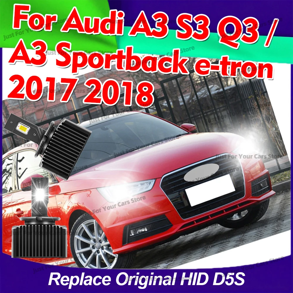2Pcs Super Brightness Headlights HID To LED D5S Head Lamps 6000K Bulbs 30000LM For Audi A3 S3 Q3 / A3 Sportback e-tron 2017 2018