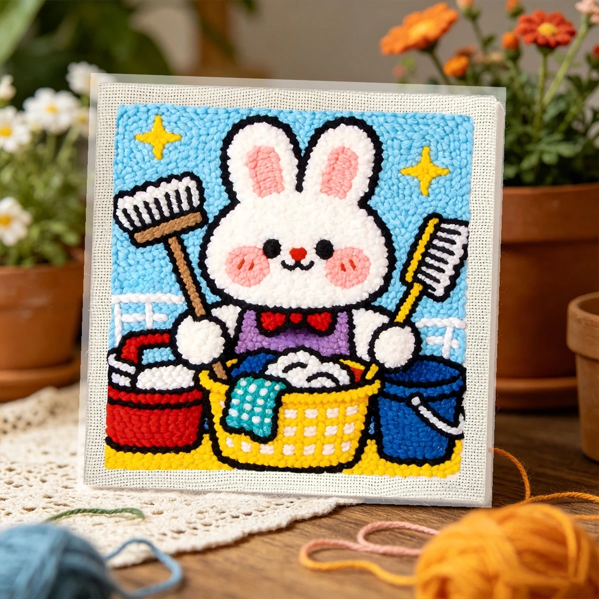 1 Set Hasen-Reinigungs-DIY-Stickerei-Set für Anfänger, Stickerei-Starter-Kit, Kreuzstich-Kunstgeschenk, Nadelarbeiten – Detail 3