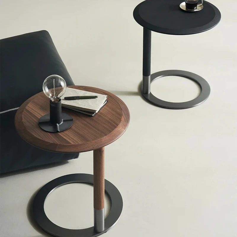 

Nordic Style Designer Model Sofa Side Table Light Luxury Modern Black Walnut Wooden round Corner Table