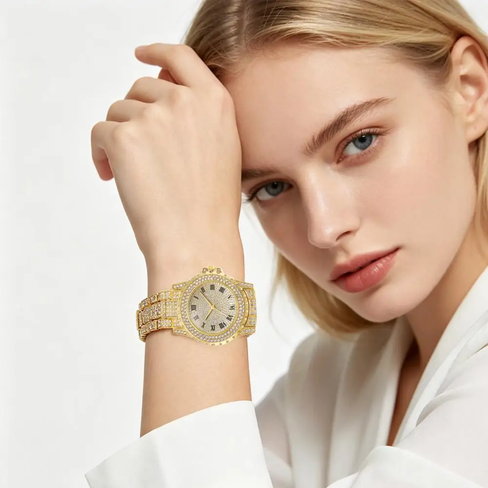 Ladies Watch Sparkling Ladies Watch Women's Rhinestone Bracelet Watch Alloy Roman Numerals Quartz Wristwatch Densely for Office