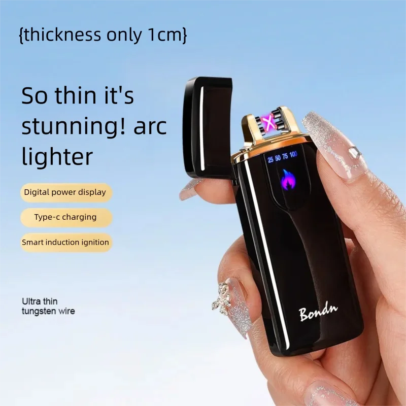 New Ultra-thin Dual-arc Induction Touch Battery Display Type-C Rechargeable Ignition Lighter, A Holiday Gift for Your Boyfriend view 2