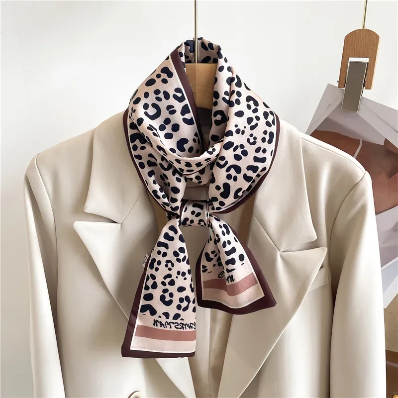 

Luxury Fashion Leopard Print Silk Scarf Women Thin Neck Long Scarves Narrow Office Lady Shawl Bandanas Female Skinny Hairbands