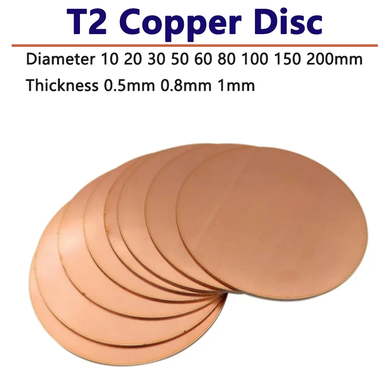 

Thickess 0.5 0.8 1mm T2 Copper Disc Round Plate Solid Copper Sheet Plate Diameter 10 20 30 50 60 80 100 150 200mm