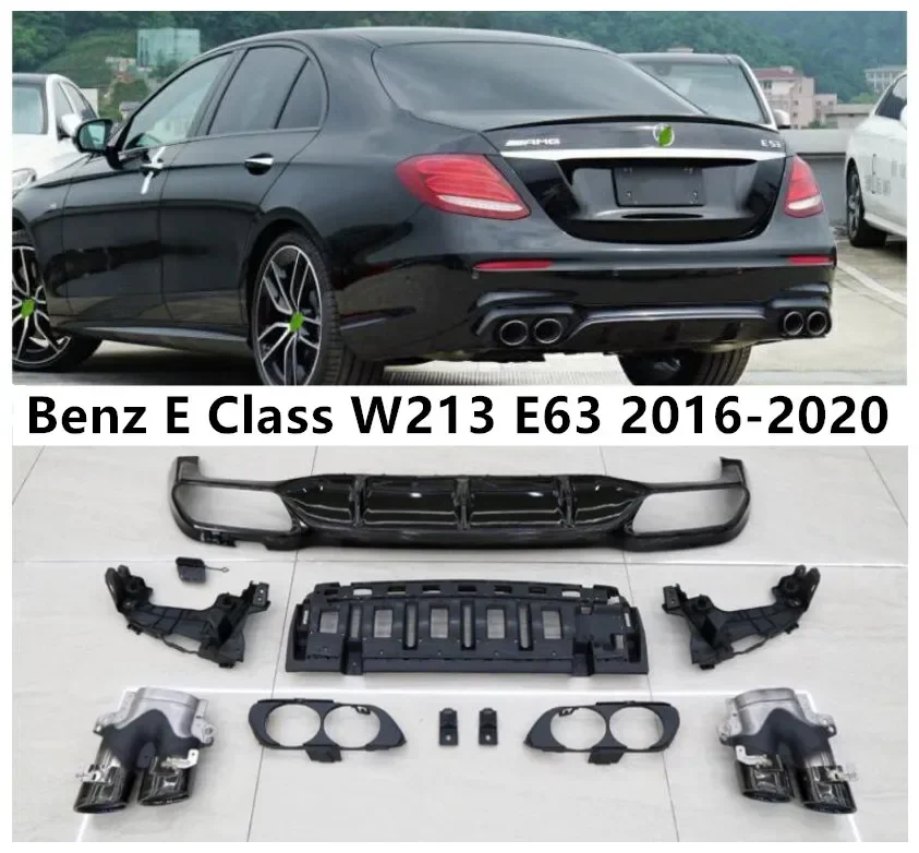 Rear Bumper Diffuser & Exhaust Tips For Mercedes-Benz E Class W213 E63 2016 2017 2018 2019 2020 Trunk Door Lip Spoiler E53 Style