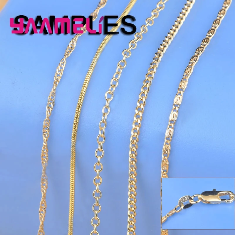 Sample Mixed Designs 18 Inch Yellow Gold Color Jewelry Snake ROLO Singapore Necklace Chains With Lobster Clasps 18KGF Stamped