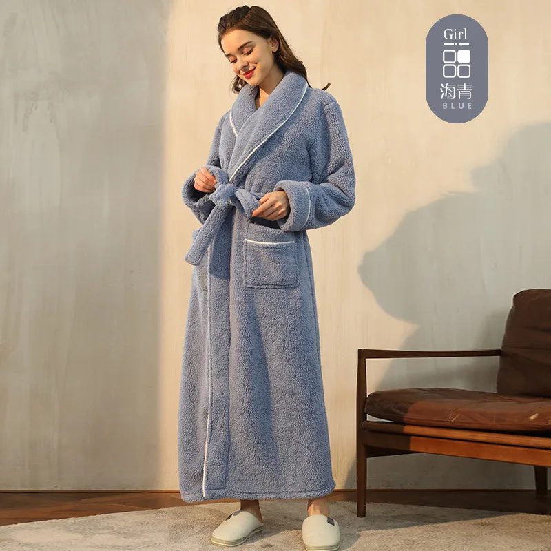 Autumn and Winter Thickened Comfortable Cotton Lint Nightgown Men\'s Winter Fattened  Light Luxury Couple Bathrobe Women