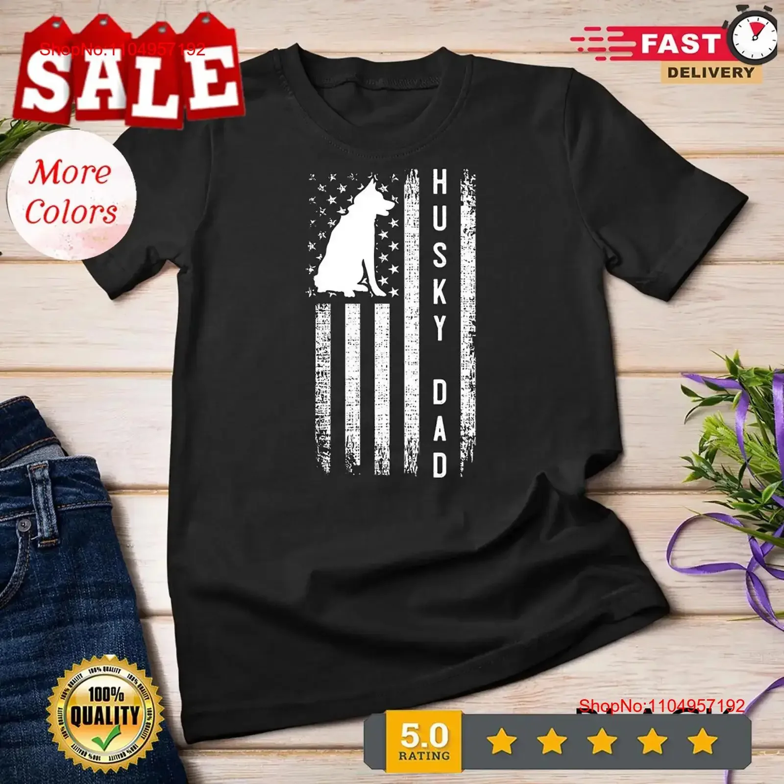 

Mens Husky Lover Siberian Dad American Flag Dog T shirt vintage Washed Comfortable Casual fashion homme streetwear