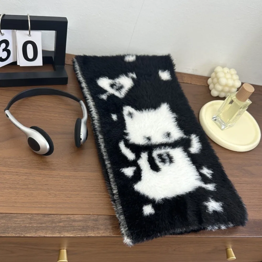 

Милый мягкий зимний шарф с котом, черно-белая шаль, двусторонняя теплая женская пашмина