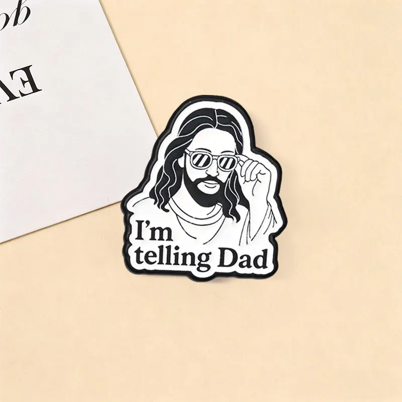 Ich sage Papa Emaille-Abzeichen Coole Jesus mit Sonnenbrille Meme-Pin Lustiger religiöser Slogan Metallbrosche Anstecknadel Geschenk für Freunde – Detail 5