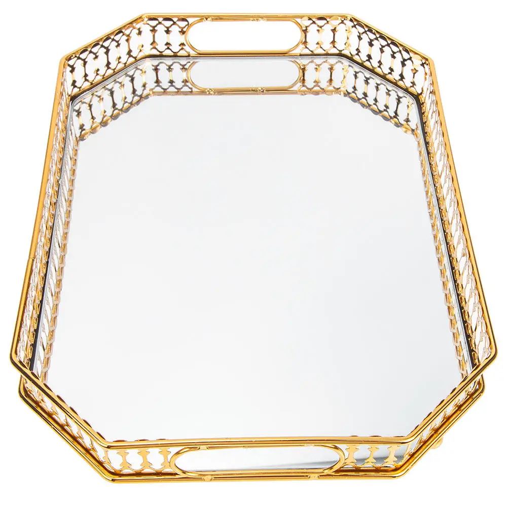 

Роскошный металлический поднос-зеркало для хранения украшений, компактный дизайн, подставка для мелочей для спальни, ванной комнаты, туалетного столика