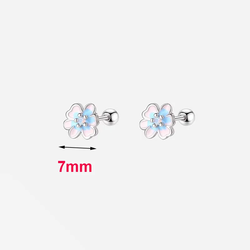 Silver Color Enamel Flower Bead Screw Plant Stud Earrings For Women Classic Fine Jewelry Exquisite Accessories