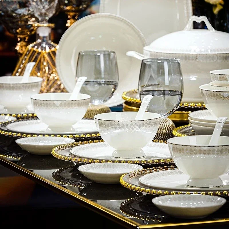 BX Fine China Dinnerware Sets Home Kitchen Wedding Luxury Tableware Christmas Ceramic Juego De Vajilla Completa Tableware Set