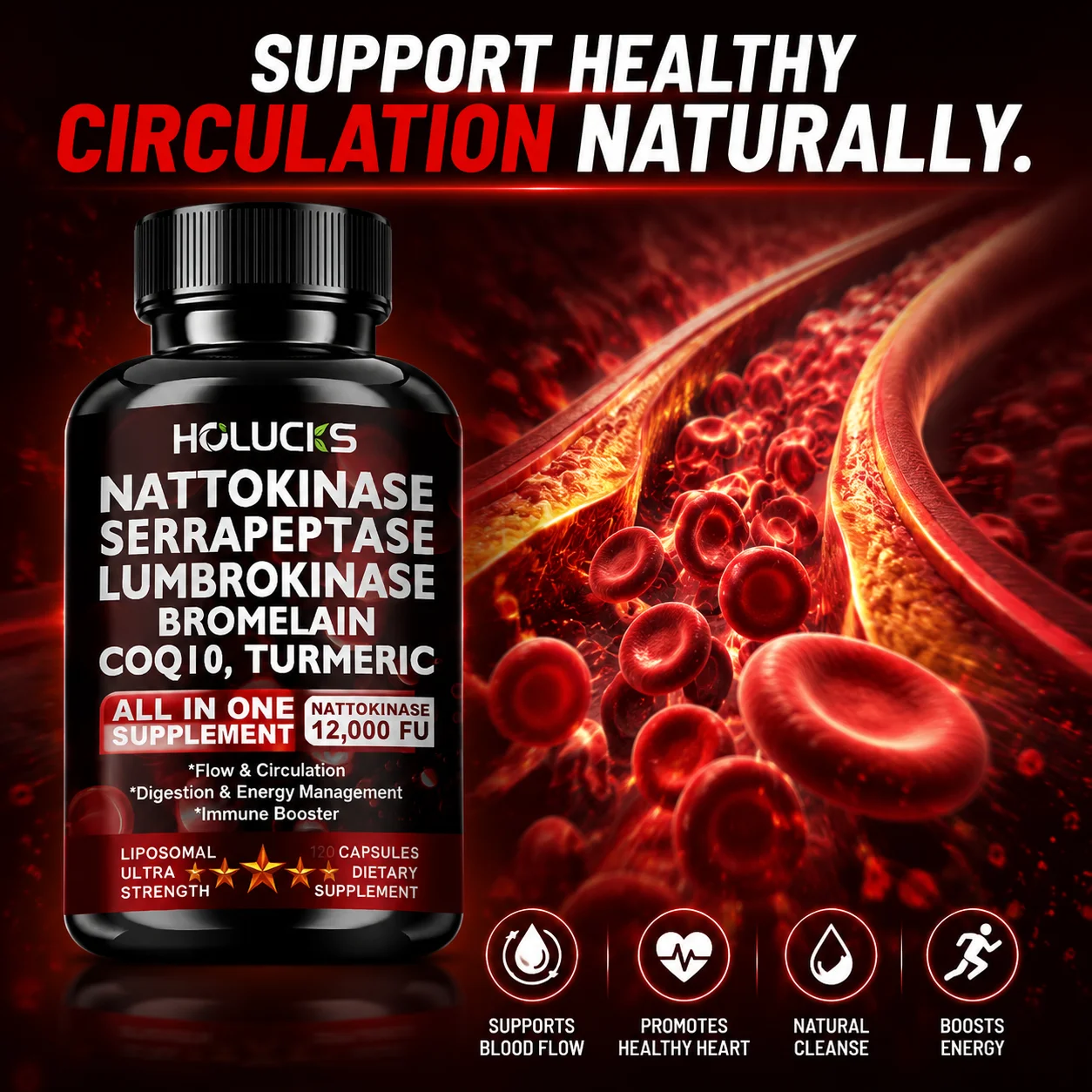 Nattokinase Supplement, Supports Healthy Blood Flow & Vascular Function, Maintain Heart Health, Antioxidant, Digestive Aid