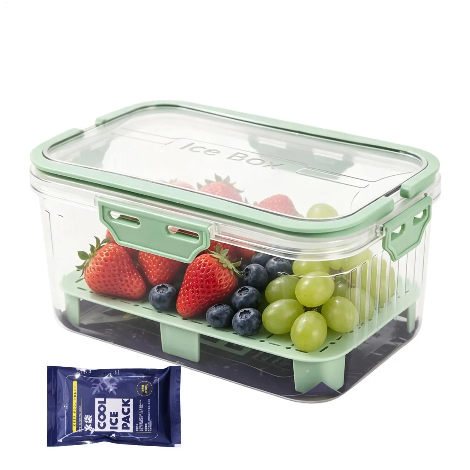 2-Layer Fruit Saver Containers For Fridge, Large Clear Box With Ice Pack, Keep Fresh Fruit Containers For Berry Salad Vegetable