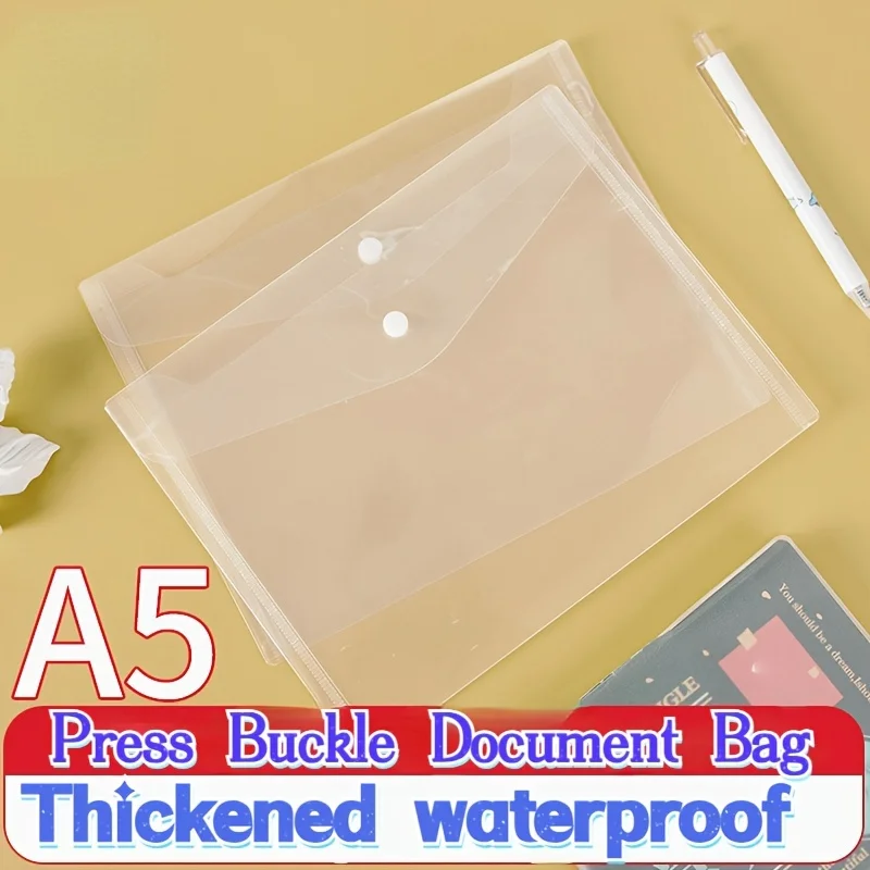 13-Pack A5 File Bags, Thickened Transparent PP Office Document Envelopes, Waterproof with Snap Button Design for Easy Storage