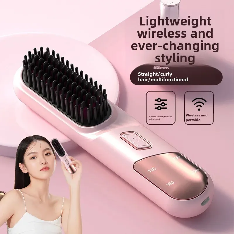 Negative Ion Straight Hair Comb Home Use Straight Plate Clip Straight Curly Two Use Curling Comb Electric Comb Anti-Scalding