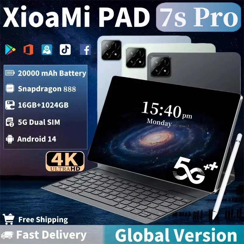 

2025 NEW Xioami Pad 7S Pro Tablet 11inch HD Android 14 16GB+1T 20000mAh Dual SIM Bluetooth WiFi 5G Phonecall GPS WPS Tablet PC