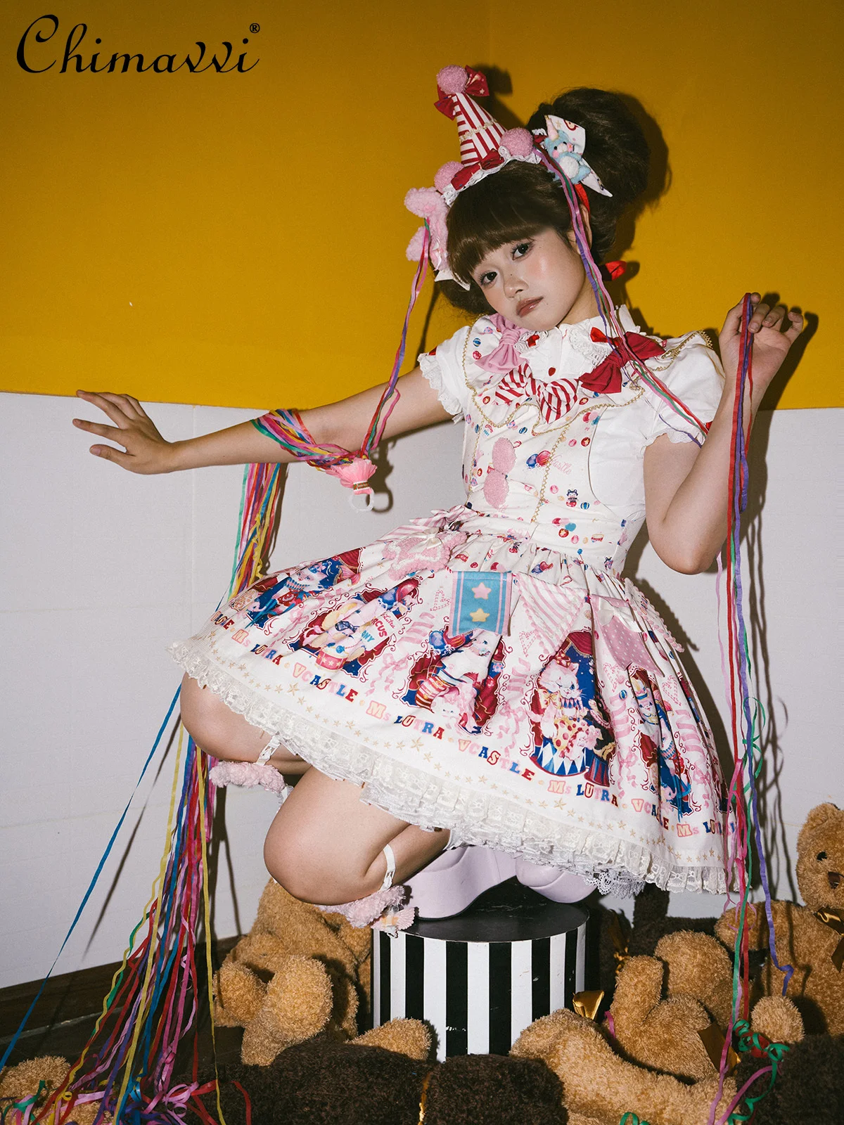 

Retro Lolita SK Skirt Strap Dress Suit Cute Print Girls Suspender Dress 2025 Summer New Gothic Cos Dark Girl Short Lo Dress