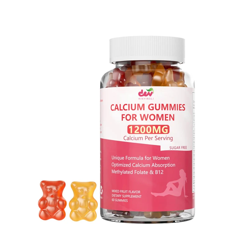 Calcium gummies 1200mg, unique formula containing folic acid B6、B12、D3、 Magnesium and zinc, suitable for bone and skin health