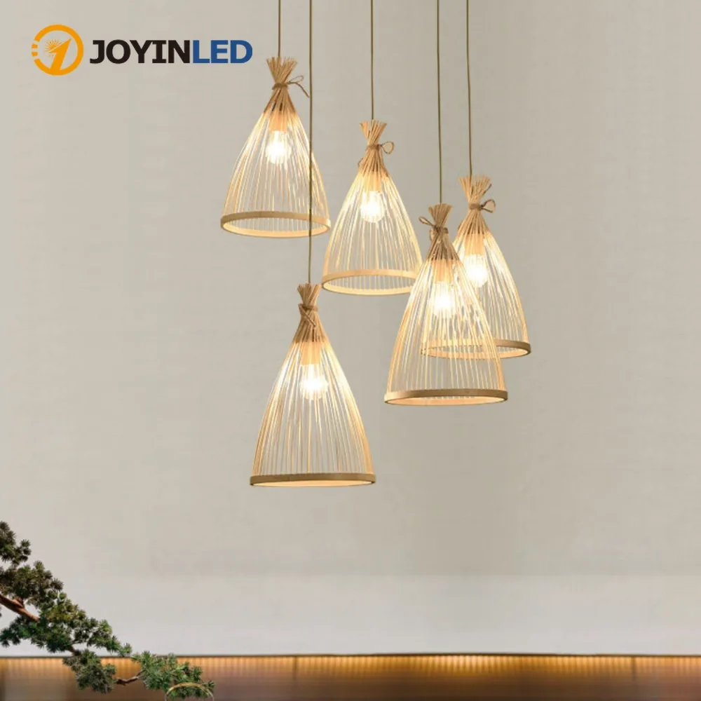 

JOYINLED бамбуковый ротанг светодиодные подвесные светильники японская люстра натуральная плетеная лампа ручной работы плетеные абажуры E27 осветительный абажур