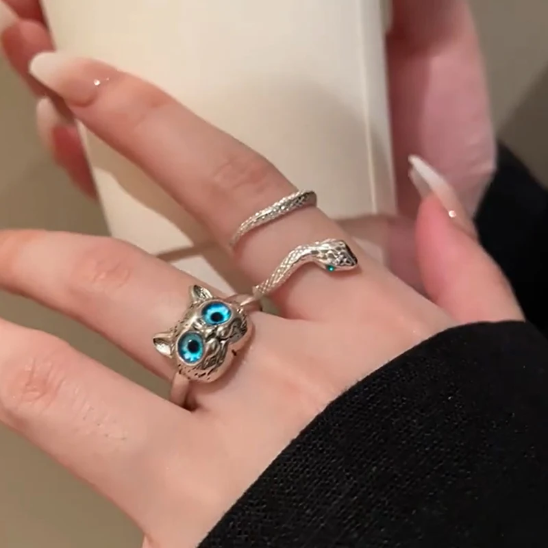 Fashion Fish Owl Cat Open Ring for Women Men Cute Finger Cuff Jewelry Animal Snake Rabbit Frog Eye Party Wedding Couple Gifts