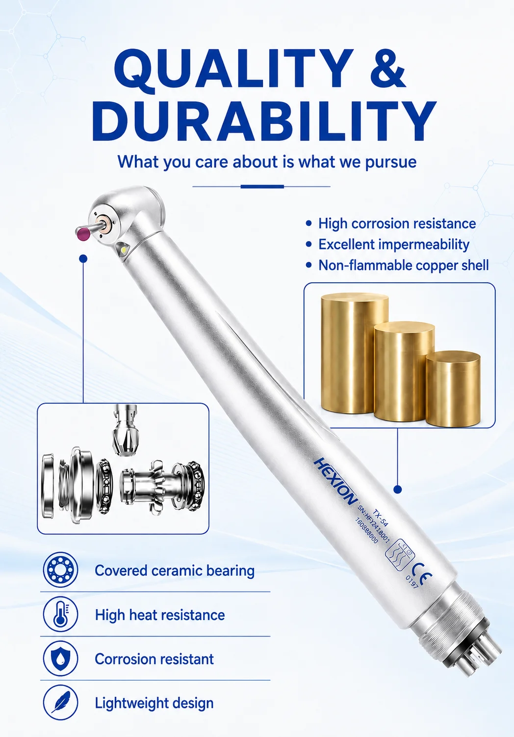 HEXION 1-5 Stück/Set LED Hochgeschwindigkeits-Dentalhandstück N-Tape-Kit mit E-Generator, Drehmomentkopf & Druckknopf -3 Wassersprühfunktion 2/4 Löcher – Detail 3