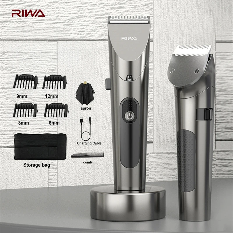 RIWA tondeuse à cheveux électrique lavable Rechargeable vitesse Variable tondeuse de barbier professionnelle avec tête de coupe en acier au carbone