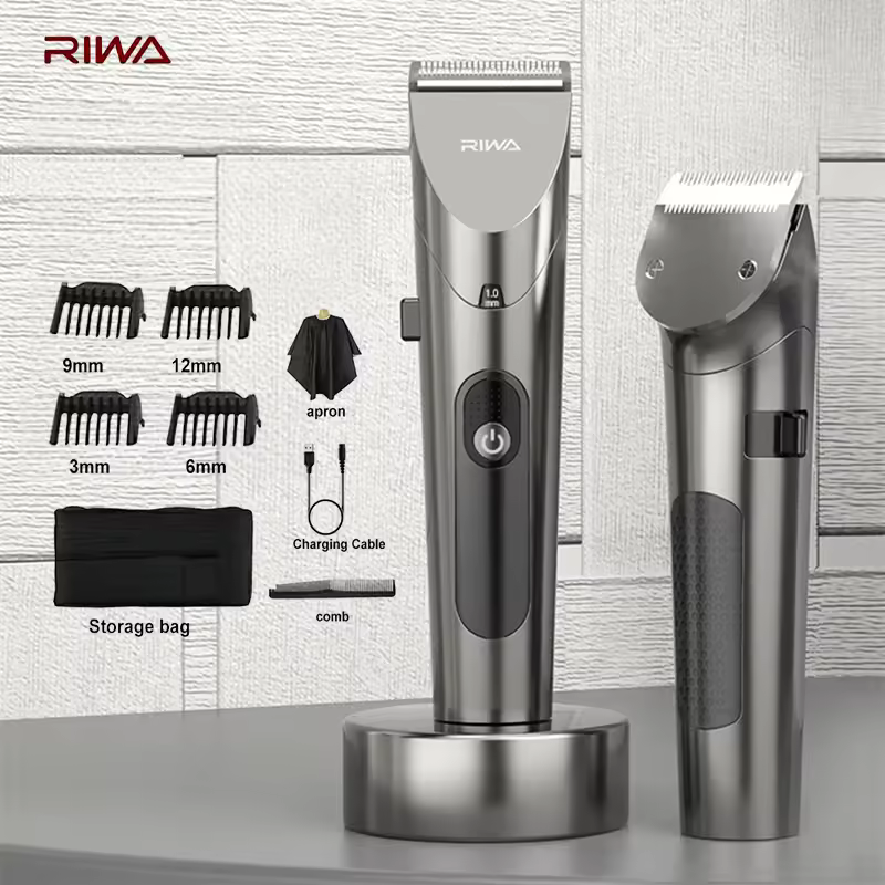 מספרה חשמלית RIWA, ניתן לשטוף, נטענת, מהירות משתנה, מספרה מקצועית עם ראש מספרה מפלדת פחמן