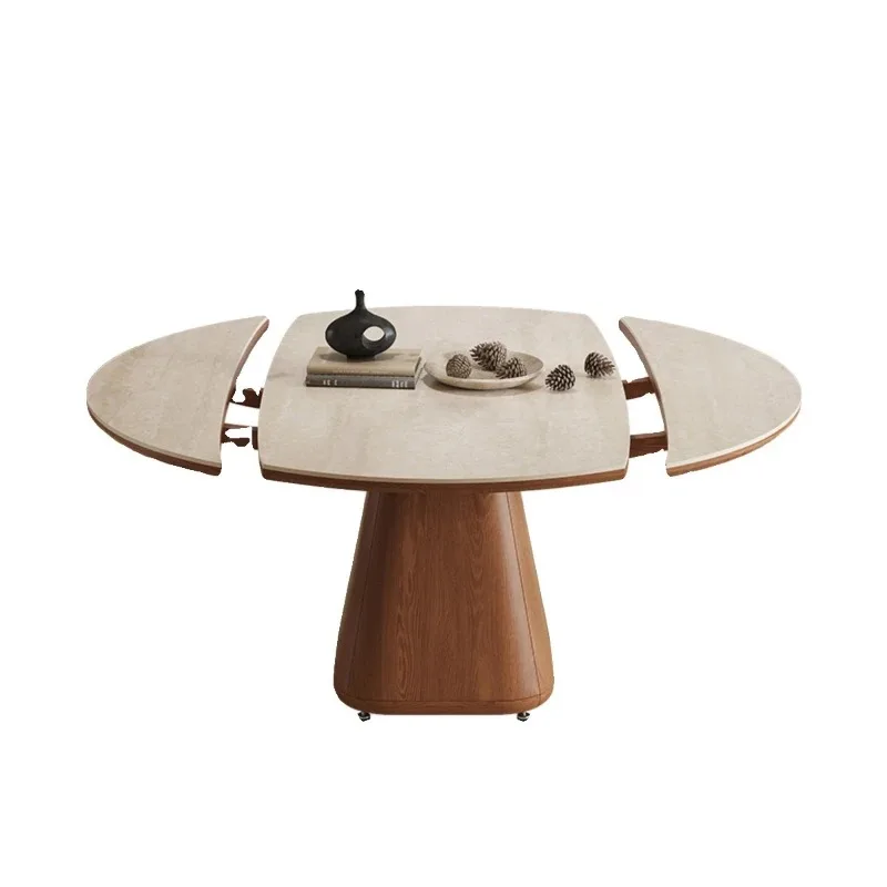 Travertine sintered stone extendable dining table, modern minimalist, small home layout, foldable dining table and chairs