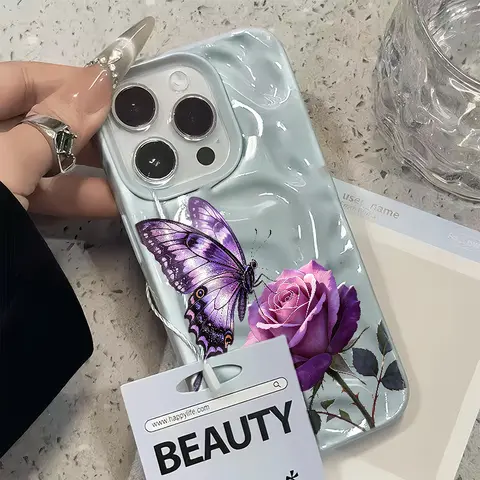 Purple Butterfly and Rose Phone Case for iPhone 18 Pro/18 Pro Max, 17/17 Air/17 Pro/17 Pro Max, 16/16 Plus/16 Pro/16 Pro Max, 15/15 Plus/15 Pro/15 Pro Max, 14/14 Plus/14 Pro/14 Pro Max, 13/13 Pro/13 Pro Max, 12/12 Pro/12 Pro Max, 11/11 Pro Max