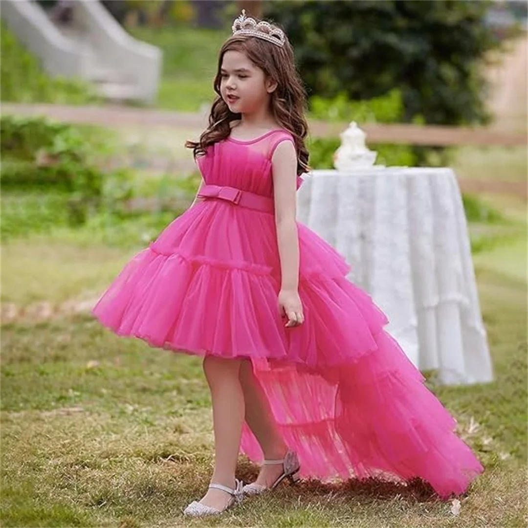 Vestido de flores con lentejuelas para niña, vestido de cumpleaños con cuello cuadrado, Media manga, bonito vestido de princesa para bebé, primera comunión