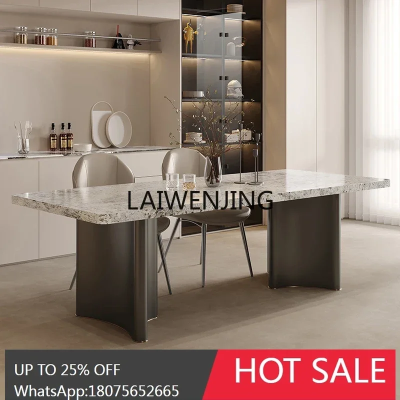 light luxury rock slab dining table and chair combination Italian minimalist rectangular household stainless steel table