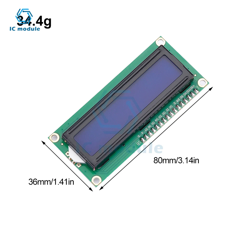 1602LCD Display Screen Yellow/Blue-with I2C Adapter Board Module Wide Body Chip Plug-in Potentiometer