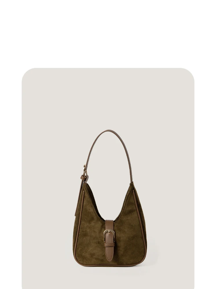 Vintage Suede Underarm Bag Women Korean New Niche PU Splicing Shoulder Bags High-grade Large Capacity Commuter Handbag