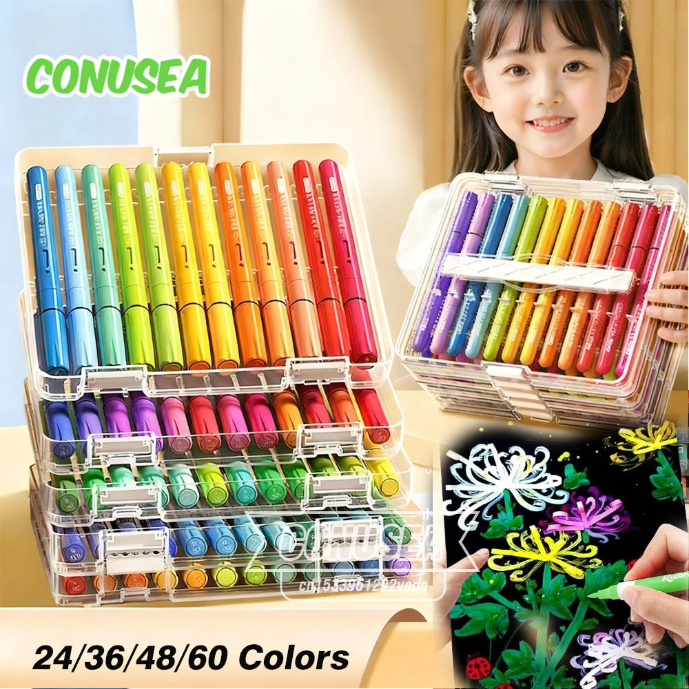 24/36/48/60 ألوان أقلام طلاء أكريليك رسم اللوحة اللعب فرشاة القلم لا تنزف قابل للغسل الفن اللوازم المدرسية للأطفال الطلاب #1
