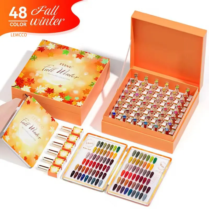 Jting คอลเลกชั่นสีเจลทาเล็บ48สีพร้อมสมุดสีฟรีเจลยูวี15มล. สำหรับฤดูใบไม้ร่วงฤดูหนาว