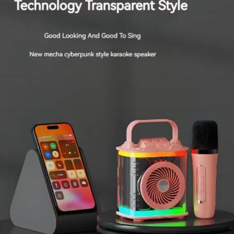 Caixa De Som Bluetooth Speaker Transparent Mech Wireless Mic Singing Cyberpunk Style Sound Heavy Subwoofer Sound Box Soundbar