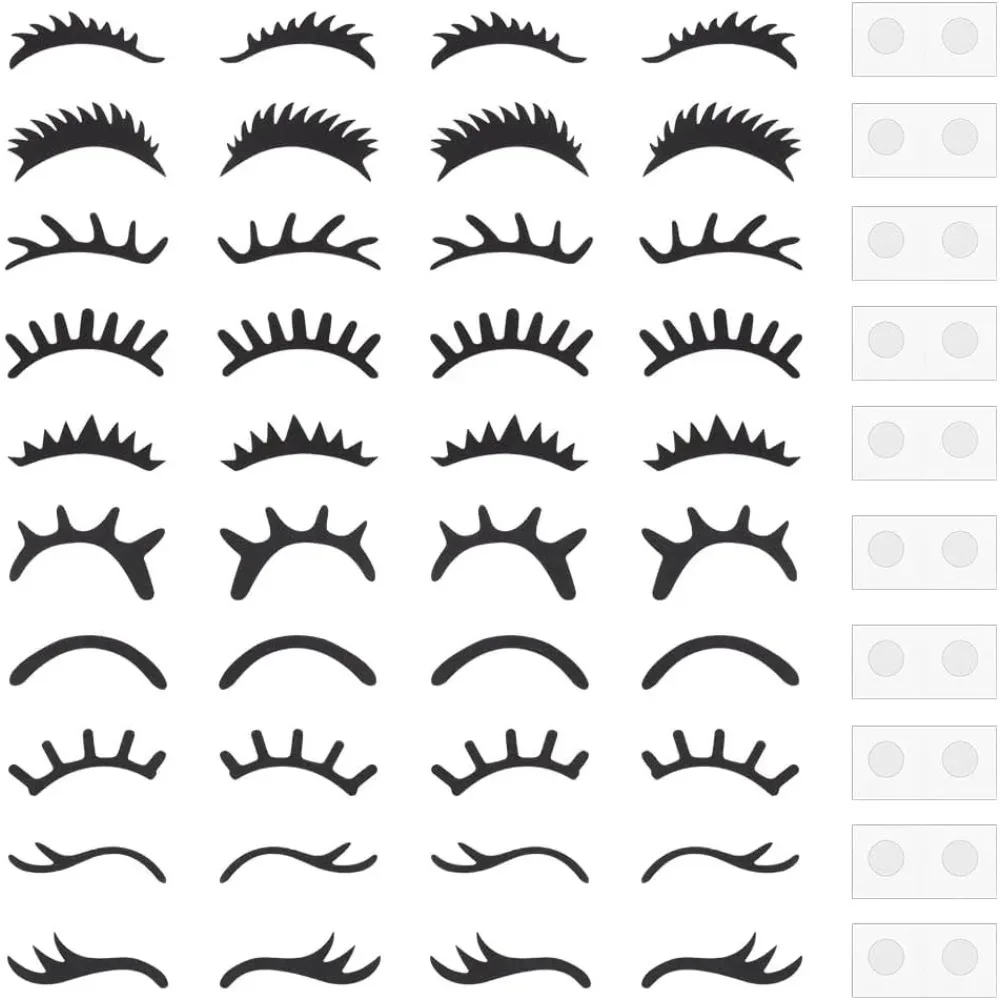 20 Sets Wimpern-Patches, 10 Stile, schwarze Wimpern-Applikation, Aufnäher mit Aufklebern, Filztuch, Wimpern, Bastelbedarf, Applikation