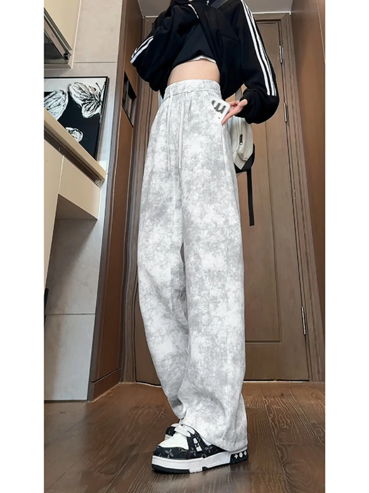 

American Retro Tie Dye Men's Loose Wide Leg Pants Spring New Sle Straight Cut Casual Trousers Cool Durable Breathable