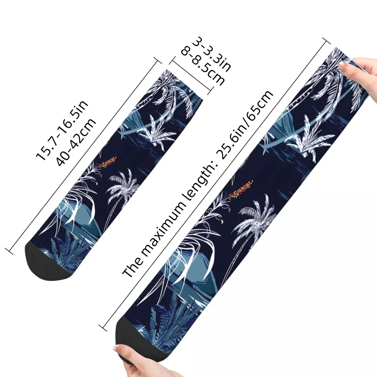 Funny Crazy Sock for Men Aloha Monotone Blue Seamless Vintage Tropics Pattern Quality Pattern Printed Crew Sock Seamless Gift