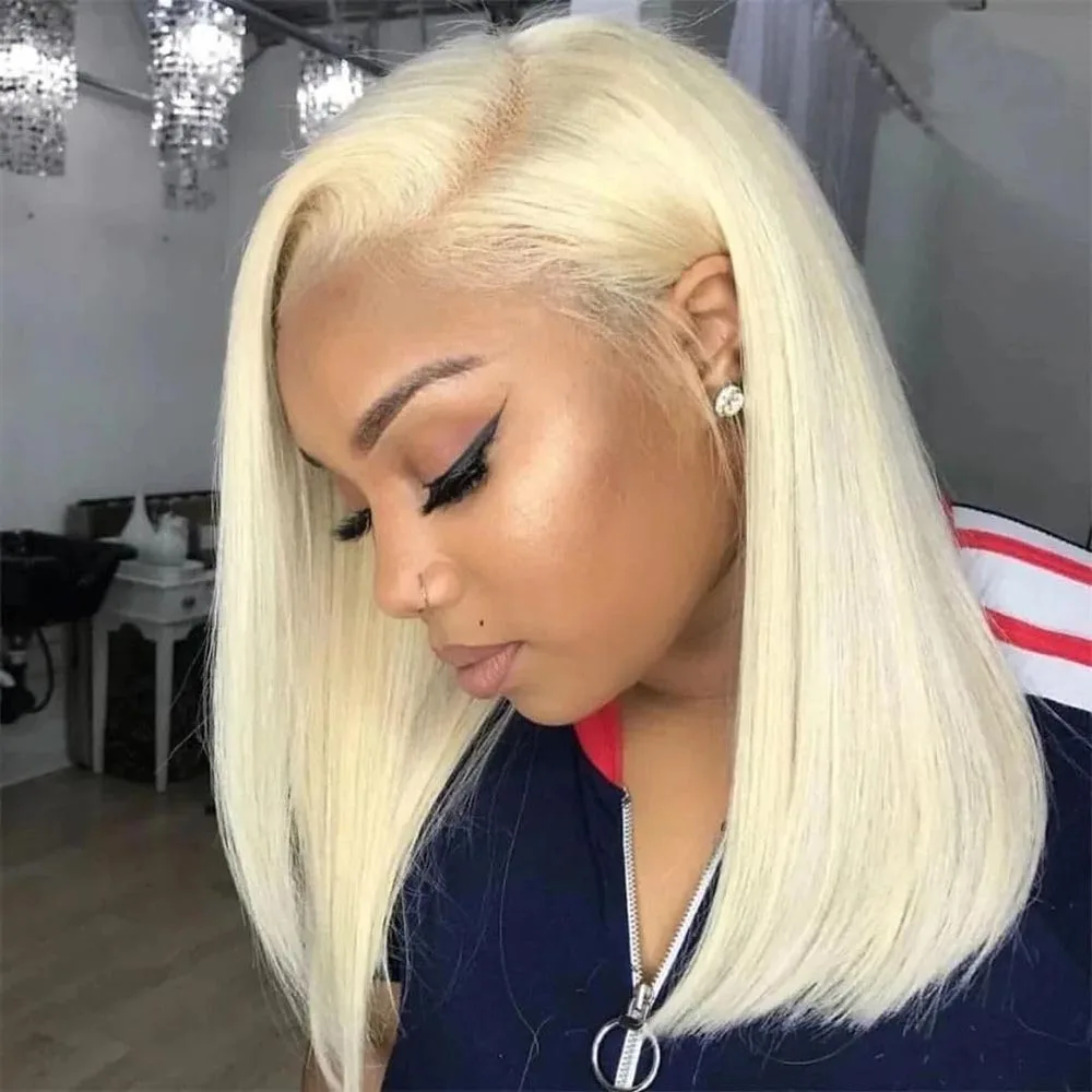 Perruques Bob Blondes 613 Cheveux Humains Courts et Lisses 13x4 HD Lace Front Colorées Brésiliennes 100% Cheveux Humains 16 Pouces Cosplay 200%