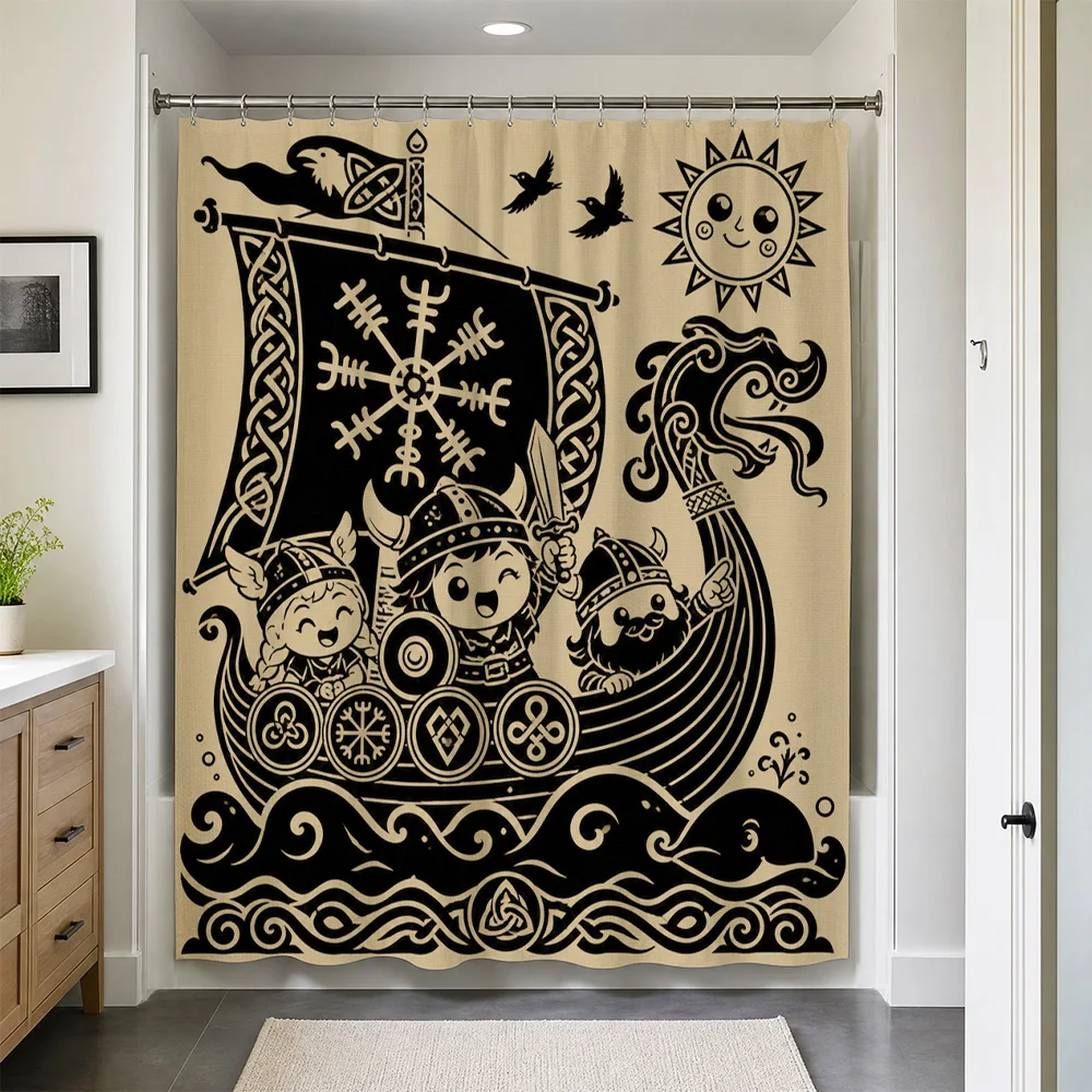 Unique Fantasy Nautical Shower Curtain Waterproof Bath Decor Gothic Steampunk Dragon Ship Illustration Bohemian Bathroom Accesso